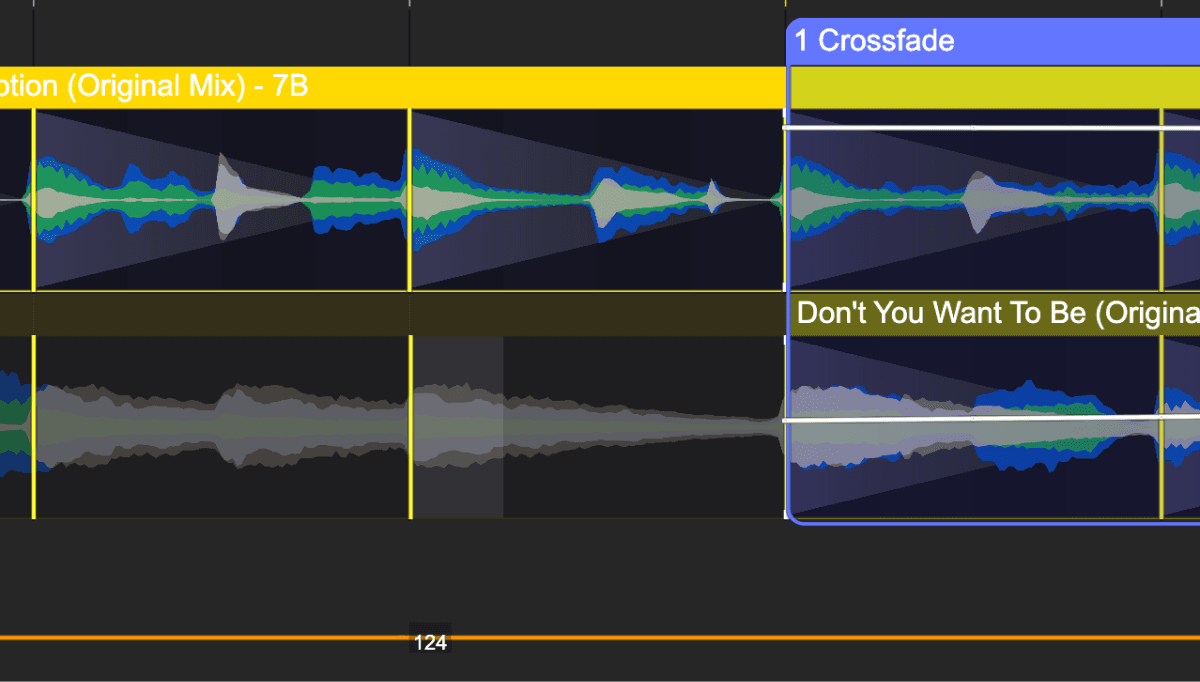 DJ.Studio's timeline zoomed in on the beat grid