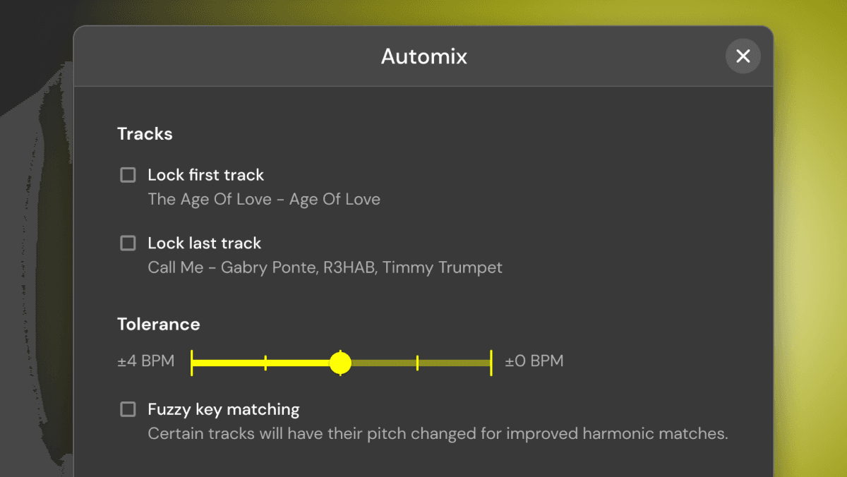 The Automix settings