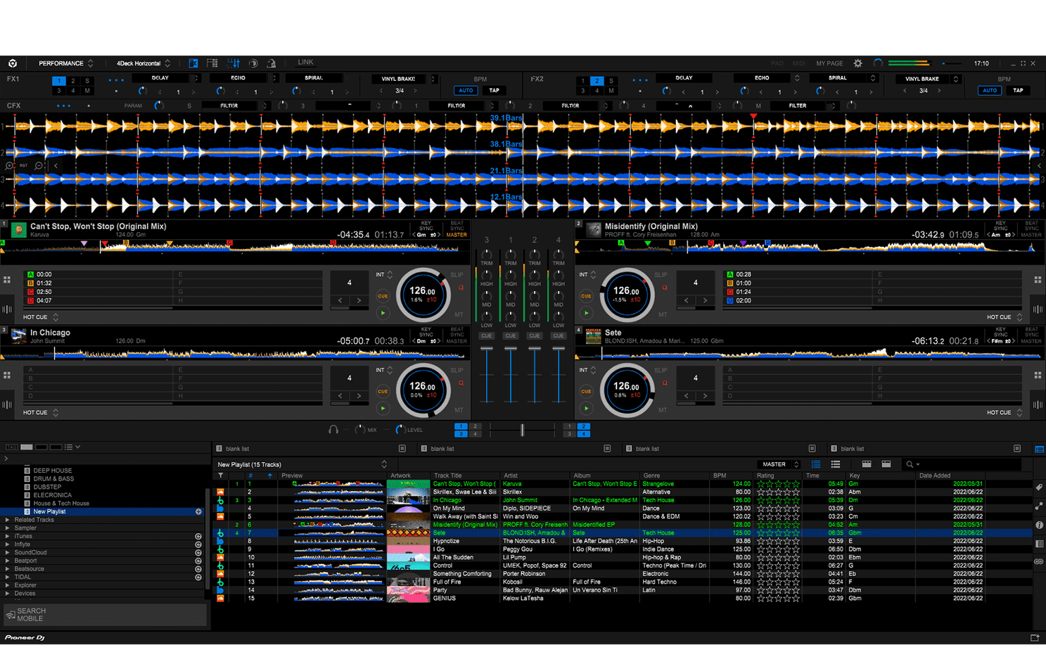 rekordbox with 4 decks