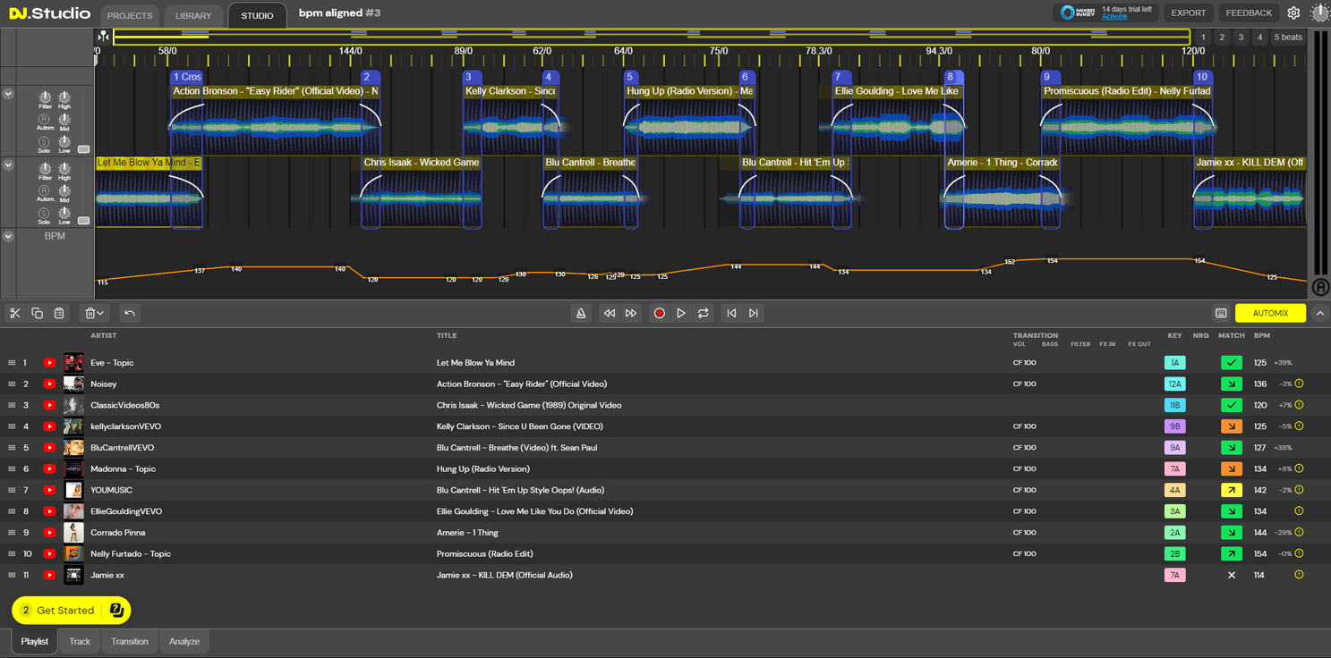 DJ.Studio Studio tab to work on your transitions