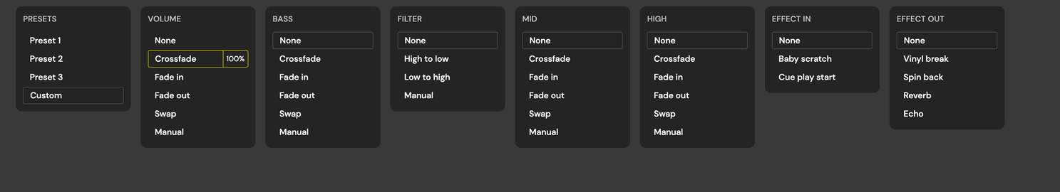 Advanced transition effects available in DJ.Studio