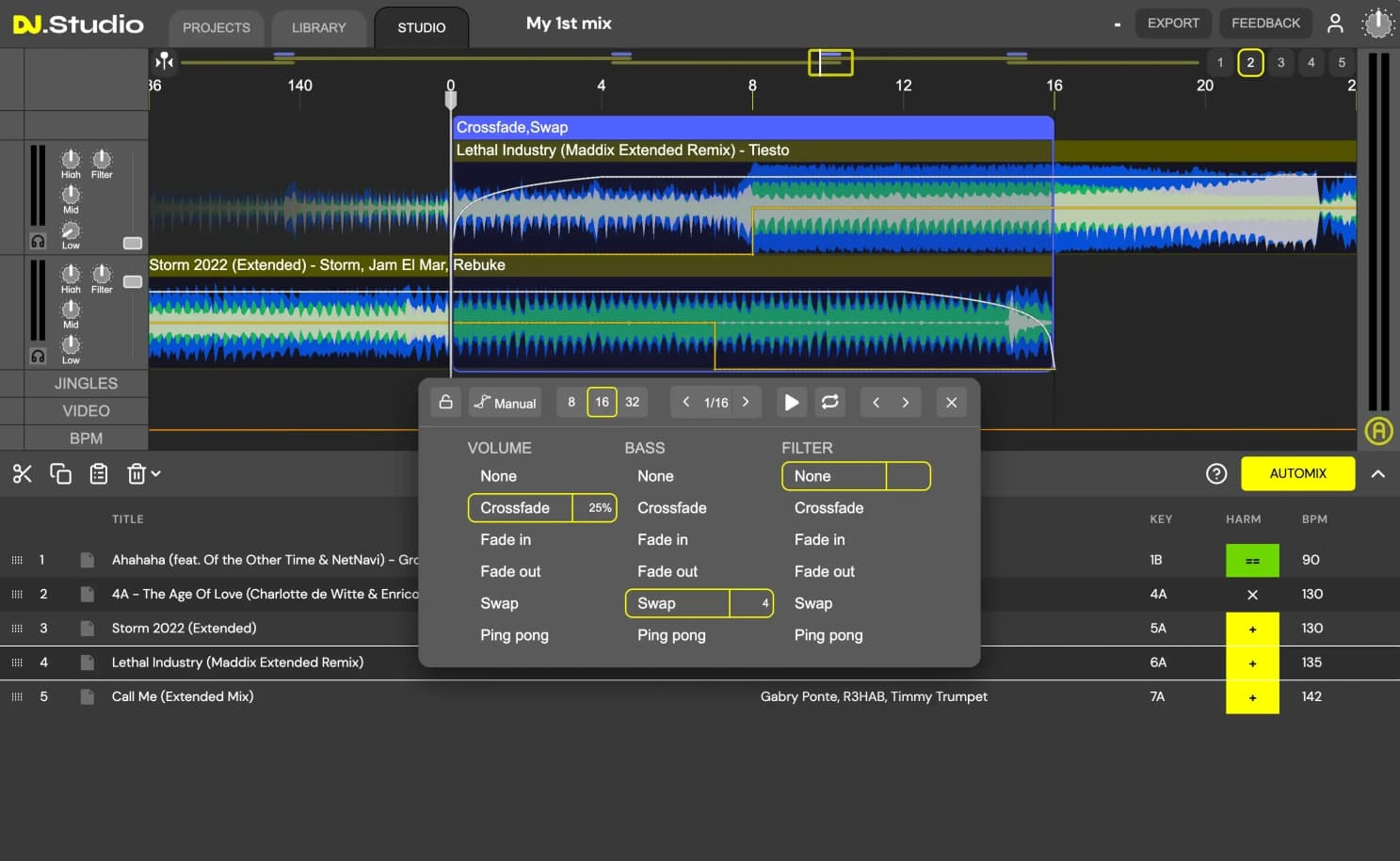 Easily create smooth transitions by combining various presets.