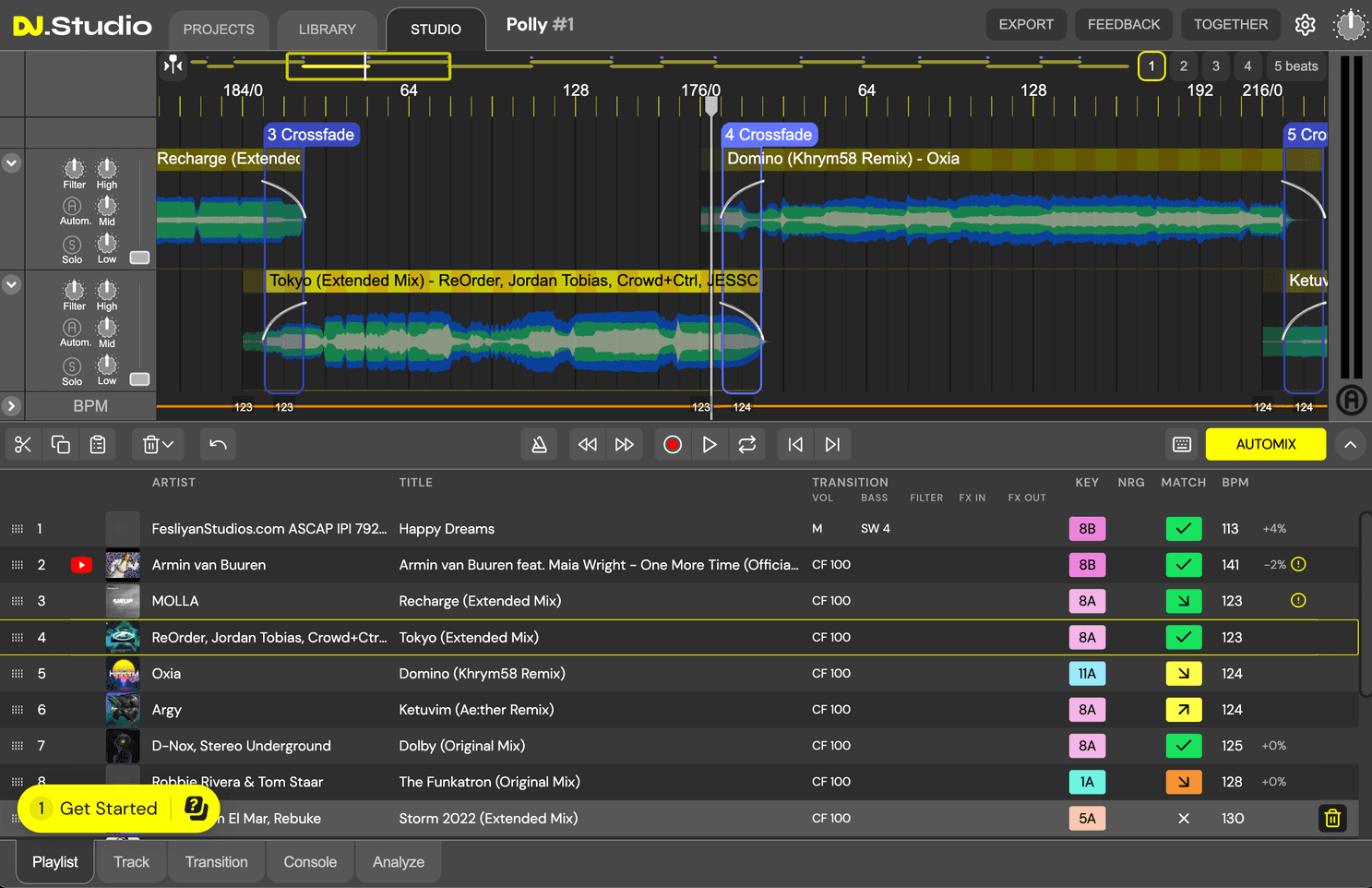 The Studio tab with your DJ mix in it