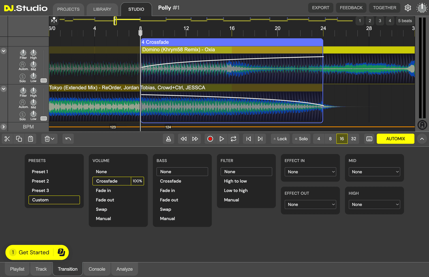 Transition selected in the Studio tab