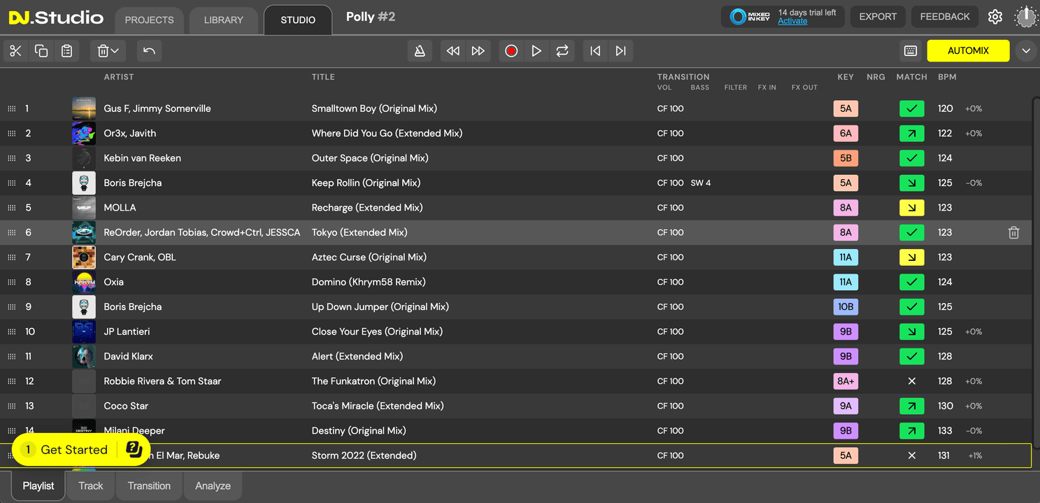 DJ.Studio's Automix orders your tracks based on BPM 