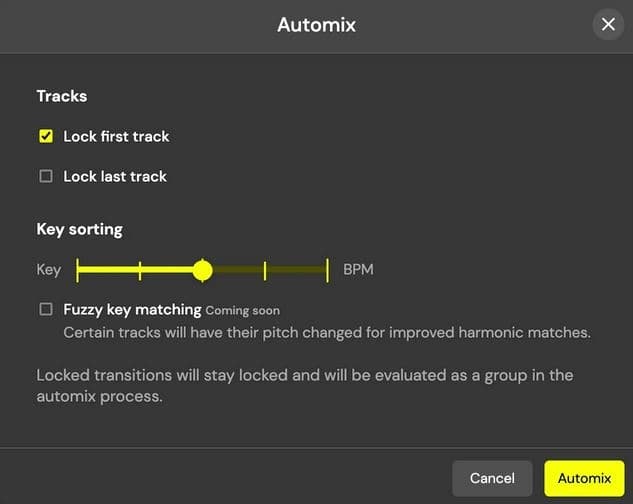 DJ Studio Automix orders your tracks based on BPM and key